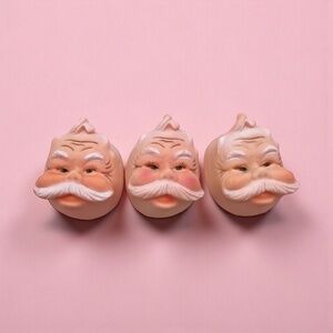 Vintage Santa Claus Heads Set of 3 – Retro Plastic Rubber Faces, Craft Supply